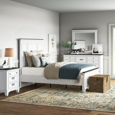 Withyditch Wood Bedroom Set with Shiplap Panel Queen Bed Dresser Mirror and Two Nightstands Laurel Foundry Modern Farmhouse